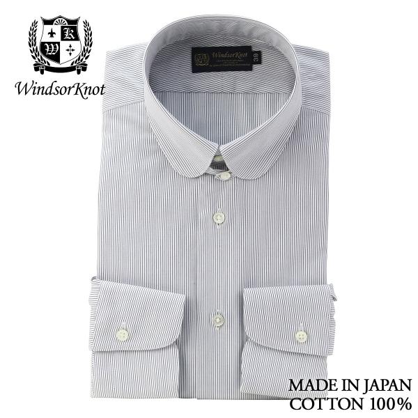 ワイシャツ ウィンザーノット WindsorKnot ラウンド タブカラー 長袖 ネイビー 紺 ピン...