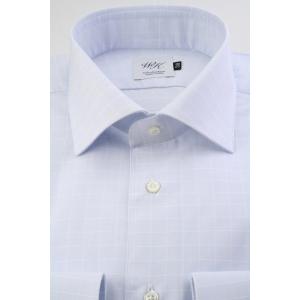(ウィンザーノット アルバートアベニュー) Windsorknot Albert Avenue ワイドカラー ドレスシャツ 日本製 綿１００％ サックスブルー地 白抜きウィンドウペン