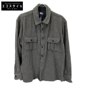 stussy ステューシー グレー 紺タグ ウール 長袖シャツ グレー Ｌ トップス ウール メンズ 中古