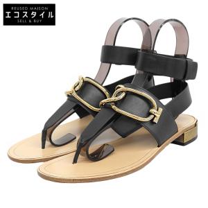 新品同様 TOD'S トッズ トングサンダル シューズ レディース レザー ブラック 37 1/2