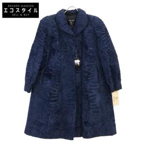 新品同様/ VALENTINO ヴァレンティノ スワカラ（カラクルラム）チュニック コート F ネイビー レディース