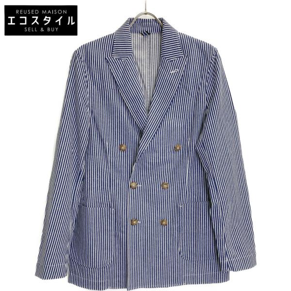 BAGUTTA バグッタ GIAN ヒッコリー ダブルブレスト ジャケット ネイビー×ホワイト 48...