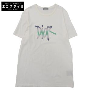 CHRISTIAN DIOR ディオール ×SHAWN STUSSY コットン ロゴ刺繍 Tシャツ トップス メンズ ホワイト M 033J600D0589 20AW