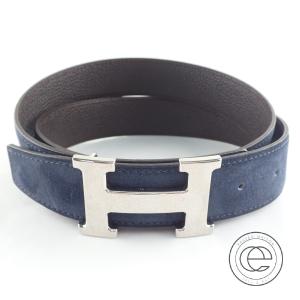 Hermesエルメス バックルr ベルトq 刻印 コンスタンス スエード トリヨンクレマンス リバーシブルベルト 85t ブルー