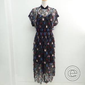 美品 18ss Lokithoロキト Lkf248 Op3 Fringe Flower インナー付 シースルーワンピース1 ブラック レディース