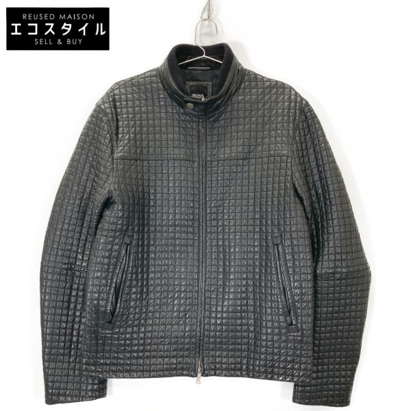 HUGO BOSS ヒューゴボス 50168558 ブラック ラムスキン キルティング ジップアップ...