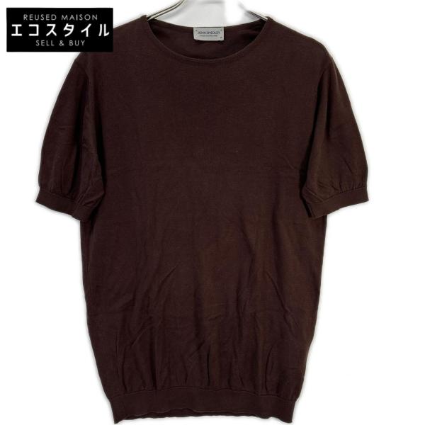 JOHN SMEDLEY ジョンスメドレー イギリス製 ブラウン コットン100 クルーネックリブニ...