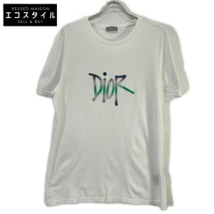 DIOR ディオール ×Shawn Stussy ホワイト ロゴ入り Tシャツ ホワイト XL トップス コットン メンズ 中古