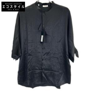 SAINT LAURENT PARIS サンローランパリ 22年 ブラック 723186 クレープサテンチュニック半袖シャツ ブラック 37 トップス シルク メンズ 中古