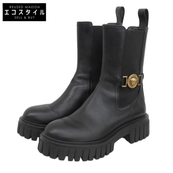 美品 VERSACE ヴェルサーチ アリア メデューサ チェルシーブーツ レディース ブラック 37