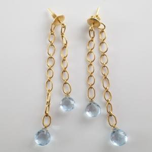 Marie Helene De Taillacマリーエレーヌドゥタイヤック K22 アクアマリン ダブルチェーンピアス イエローゴールド