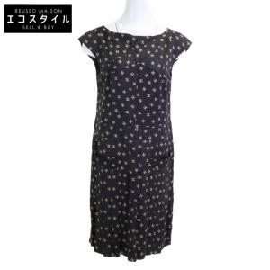 美品/ CHANEL シャネル P44329V32715 ココマーク総柄 シルク100％ ノースリーブ ワンピース 38 ブラック レディース