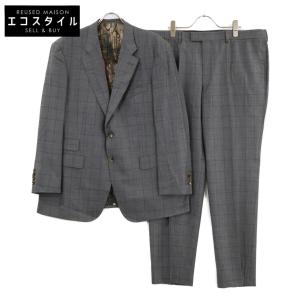 新品同様 PaulSmith ポールスミス チェック ウール 裏地総柄シルクプリント 2Bシングル 3P スーツ グレー メンズ