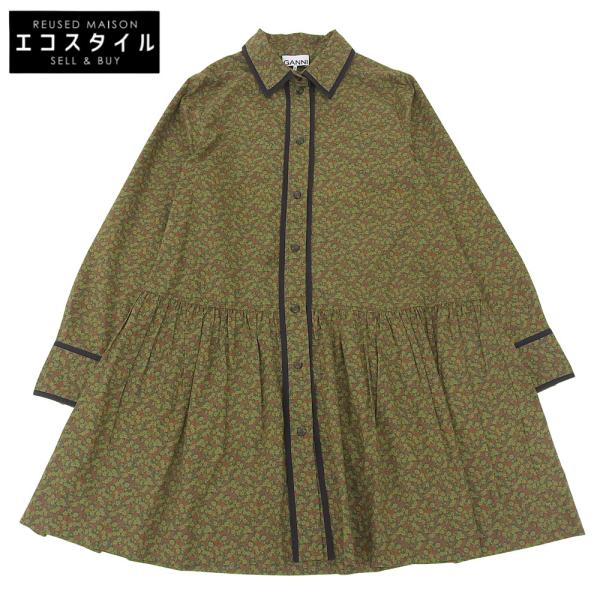GANNI ガニー Printed Cotton Mini Shirt Dress シャツ ワンピー...