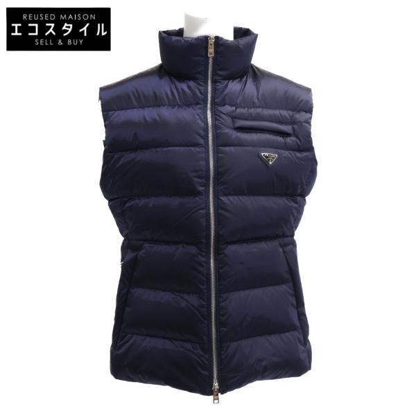 国内正規/  PRADA プラダ 290546 トライアングルロゴ ダウン ベスト 42 ネイビー ...