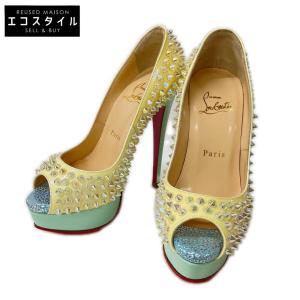 美品 CHRISTIAN LOUBOUTIN クリスチャンルブタン LADY PEEP SPIKES パテントレザー スタッズ ヒールパンプス 34.5 レディース