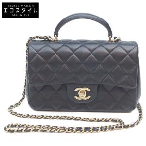 CHANEL シャネル AS2431 黒 ゴールド金具 ラム マトラッセ20 トップハンドル チェーンショルダーバッグ
