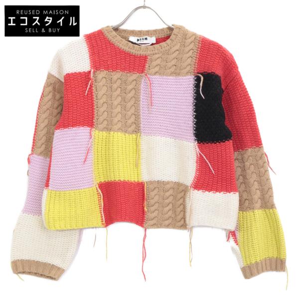 MSGM エムエスジーエム 3141MDM144 マルチカラー ウール×ナイロン パッチワークニット...