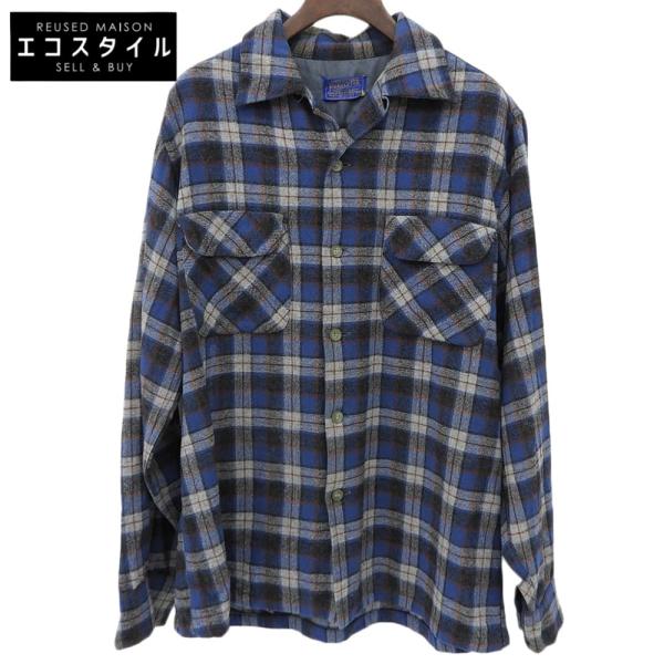 PENDLETON ペンドルトン オープンカラー ウールシャツ トップス メンズ ブルー×グレー M...