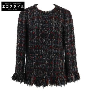 CHANEL シャネル P39775V28558 ジップアップ ツイード フリンジ ノーカラージャケット 40 ブラック レディース