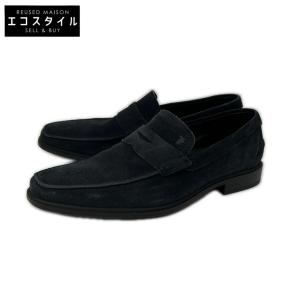 新品同様/ TOD'S トッズ エンボスロゴ スエード コインローファー 7A ネイビー メンズ