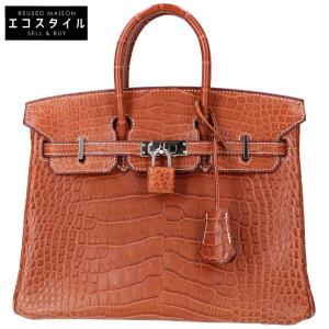 新品同様 HERMES エルメス □L刻 ゴールド アリゲーターマット SV金具 バーキン25 ハンドバッグ レディース