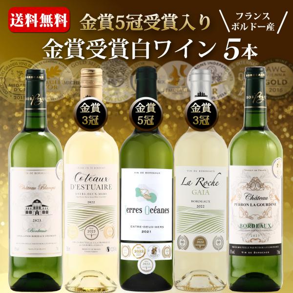 ワインセット 白 フランス 金賞受賞 辛口 750ml 5本 送料無料