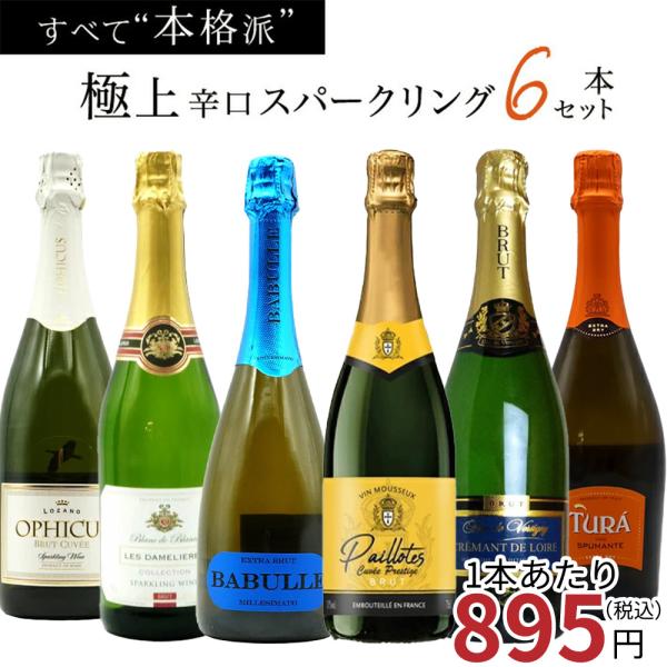 【送料無料】玉手箱厳選！すべて本格派の極上辛口泡6本セット ワインセット スパークリング