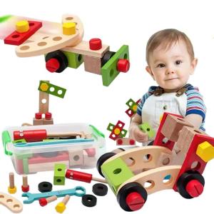 大工 工具 組立玩具 2歳 3歳 4歳 キッズウッドビルディングブロック建設キットドライバー おもちゃモデルビルディングツール木製ナットとボ｜winfieldhonten
