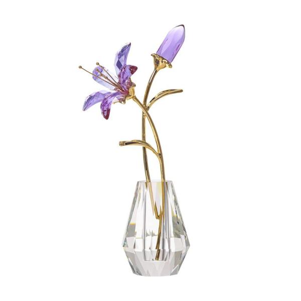 クリスタルユリの花と花瓶-パープルコーティングクリスタルコレクション小さな彫像が満開のユリの花を飾っ...