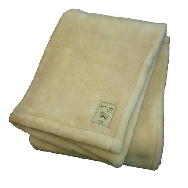 洗える メリノウール毛布 シングルサイズ 140×200cm 毛羽部分ウール100％ 日本製（ベージ...