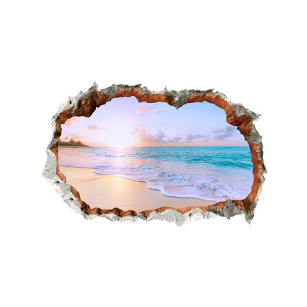 ウォールステッカー 窓 海 壁の穴 レンガ トリックアート ヤシの木 夏 南国 ビーチ 風景 絶景 ...