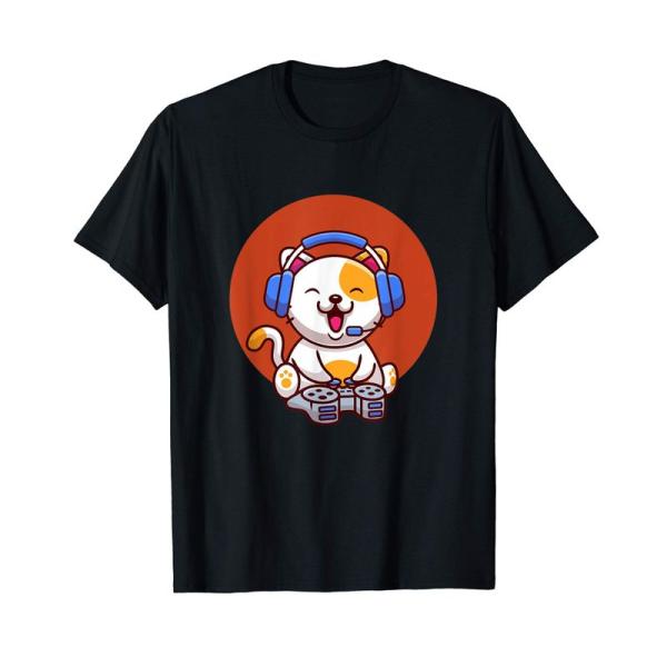 パソコンゲームが好きなかわいい猫 Tシャツ