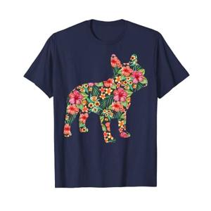 フレンチブルドッグフラワーTシャツ フローラルフレンチドッグシルエット
