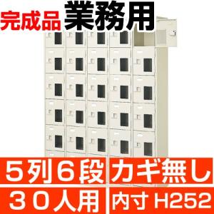30人用 　業務用シューズボックス 窓付き 内寸高さ252mm 5列6段 中棚なし 良質・国産品 送料無料