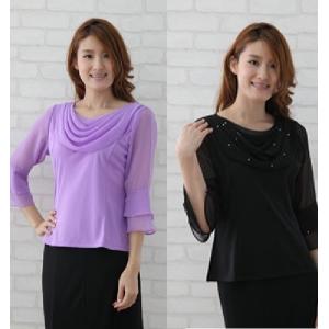 襟ドレープ シホンジョーゼットトップス コーラ...の詳細画像5