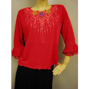 社交ダンス コーラス衣装 ダンスストップス レディース ダンスウェア 衣装  赤 MorＬサイズ