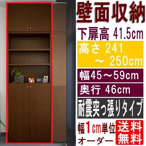 奥深下扉付書庫 突っ張り棚 高さ２４１〜２５０ｃｍ幅４５〜５９ｃｍ奥行４６ｃｍ 下扉高さ41.5cm