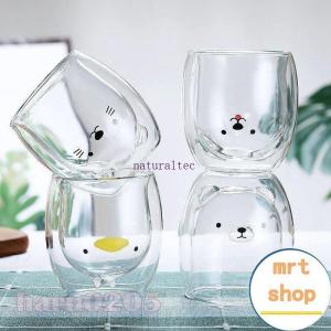 カップ 2点セット 二重構造 ガラス コップ 耐熱ガラス アニマルカップ ダブルウォール かわいい クマ 二重ガラス マグカップ 保冷 熱くない プレゼント