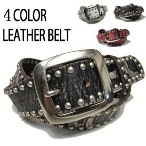ベルト メンズ 本革 カジュアル レザー カジュアルベルト ロングサイズ 牛革 スタッズ 黒色 白色 ダークブラウン 赤色 40mm ダメージ加工