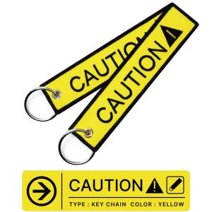 CAUTION 注意 キーチェーン ( 1個 )  刺繍タグ カラー イエロー YELLOW キーホルダー フライトタグ FALIGHT TAG 航空 安全 グッズ アイテム