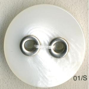 【大きいサイズ】　マーブル調　ハトメボタン二つ穴　ホワイト/シルバーハトメ　30mm