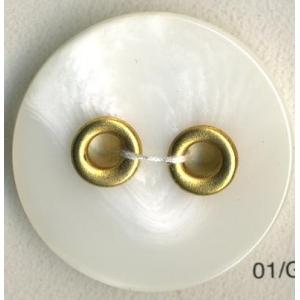 【大きいサイズ】　マーブル調　ハトメボタン二つ穴　ホワイト/ゴールドハトメ　30mm