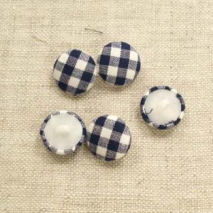 【アウトレット】　チェック柄　くるみボタン　つつみボタン　ネイビー　14mm　【5個入り】