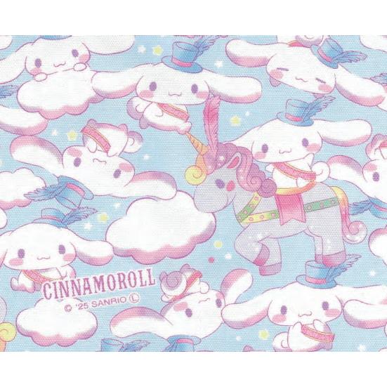 国産オックス『シナモロール シナモンフェス柄 ブルー』 109ｃｍ巾×10cm単位 生地/布