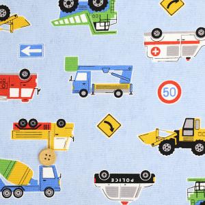 国産オックス 『はたらく車たち ブルー』 110cm幅/10cm単位 生地/布