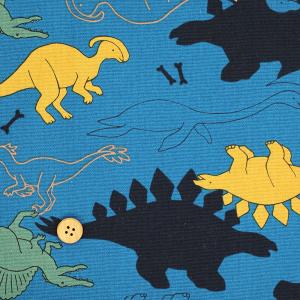 国産オックス 『シルエットダイナソー ブルー』 110cm幅/10cm単位 生地/布