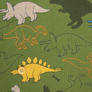国産オックス 『シルエットダイナソー グリーン』 110cm幅/10cm単位 生地/布