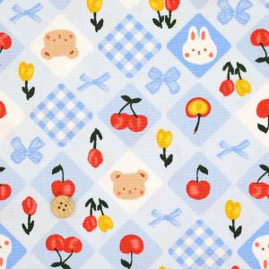 国産オックス 『アニマルリボン ブルー』 110cm幅/10cm単位 生地/布