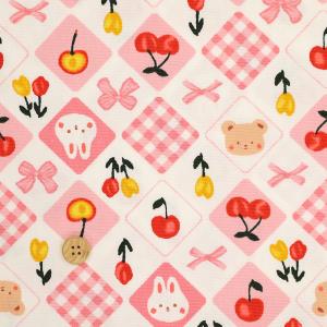 国産オックス 『アニマルリボン ピンク』 110cm幅/10cm単位 生地/布